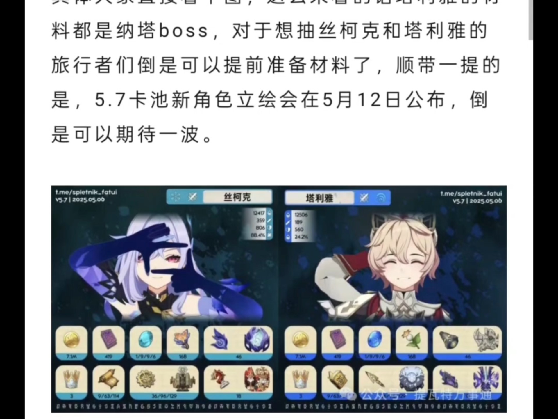 钟离突破材料一览